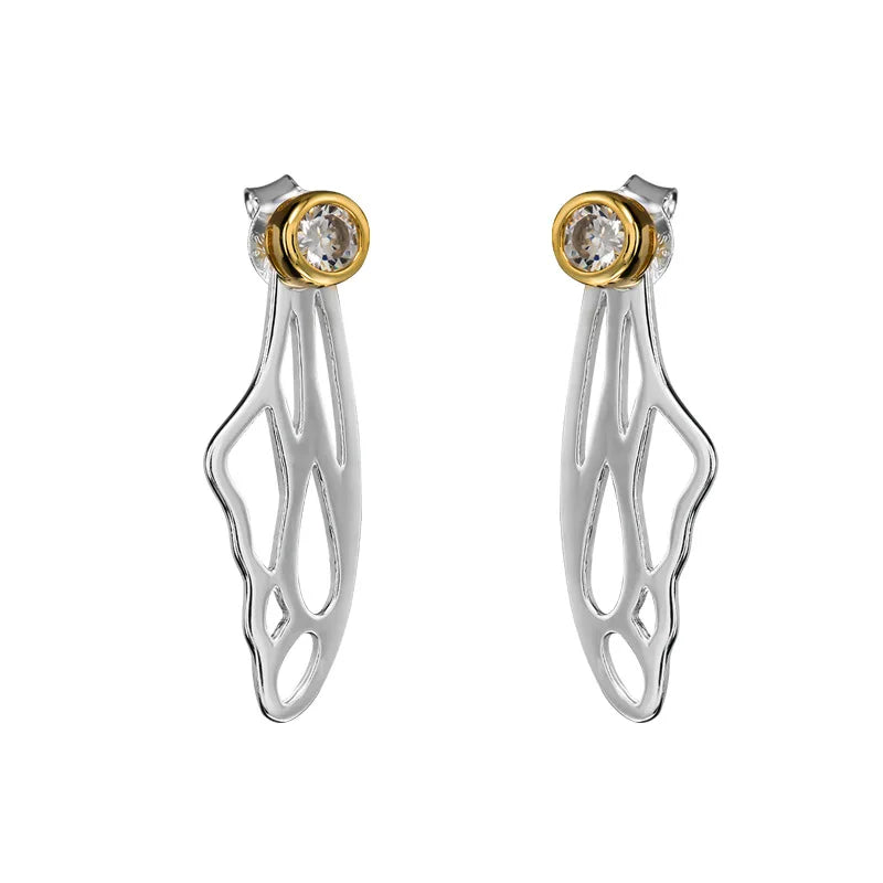 925 Silver Hollow Wings Zircon Stud Earrings High Female Vintage Jewelry