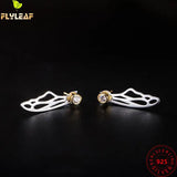 925 Silver Hollow Wings Zircon Stud Earrings High Female Vintage Jewelry