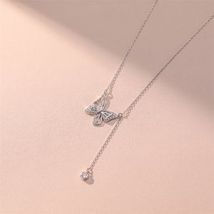 925 Silver Fairy Butterfly Pendant Necklace Zircon Tassel Choker