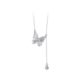 925 Silver Fairy Butterfly Pendant Necklace Zircon Tassel Choker