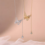 925 Silver Fairy Butterfly Pendant Necklace Zircon Tassel Choker