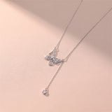 925 Silver Fairy Butterfly Pendant Necklace Zircon Tassel Choker