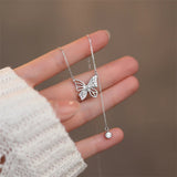 925 Silver Fairy Butterfly Pendant Necklace Zircon Tassel Choker