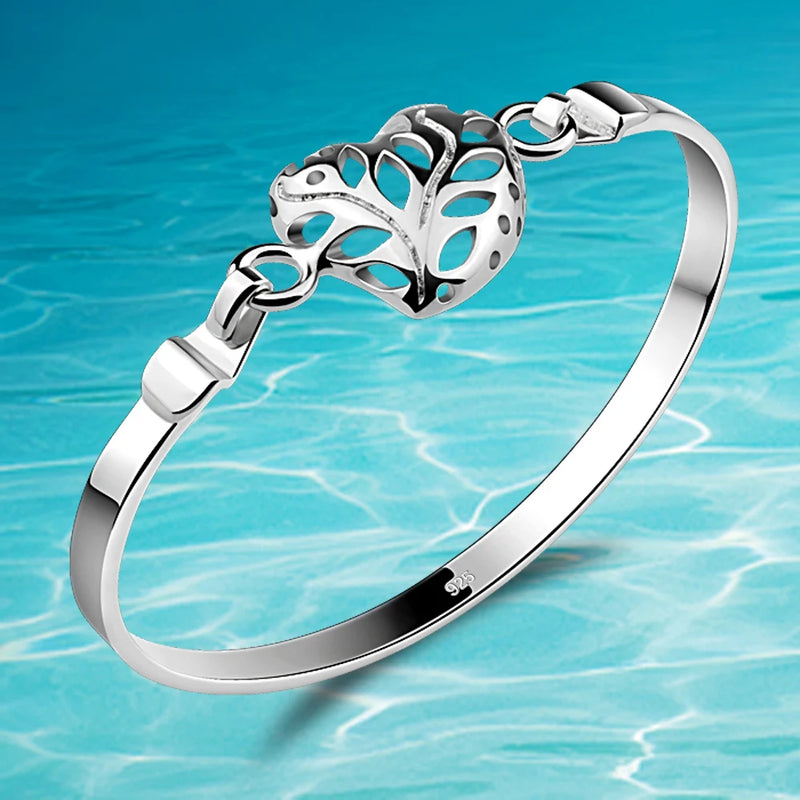 925 Silver Heart Bracelet Bangle Women Ladies Romantic Holiday Gift