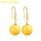 925 Silver Pearl/Round Bead Semi Mount Drop Earrings Yellow Rose