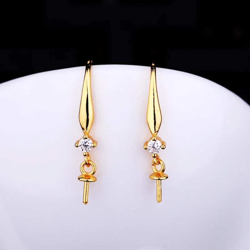 925 Silver Pearl/Round Bead Semi Mount Drop Earrings Yellow Rose