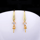 925 Silver Pearl/Round Bead Semi Mount Drop Earrings Yellow Rose