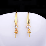925 Silver Pearl/Round Bead Semi Mount Drop Earrings Yellow Rose