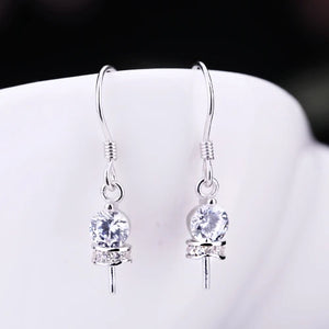 925 Silver Hook Earrings Crystal 6-11mm Semi Mount Women Earrings