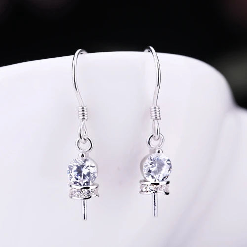925 Silver Hook Earrings Crystal 6-11mm Semi Mount Women Earrings