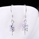 925 Silver Hook Earrings Crystal 6-11mm Semi Mount Women Earrings