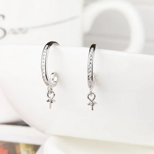 925 Silver Crystal Hook Earrings 5-10mm Round Bead Pearl Semi Mount