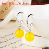 925 Silver Crystal Hook Earrings 5-10mm Round Bead Pearl Semi Mount