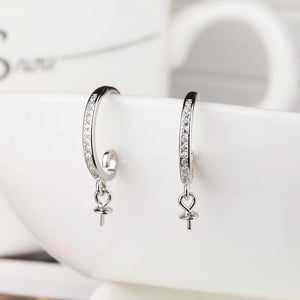 925 Silver Crystal Hook Earrings 5-10mm Round Bead Pearl Semi Mount