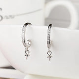 925 Silver Crystal Hook Earrings 5-10mm Round Bead Pearl Semi Mount