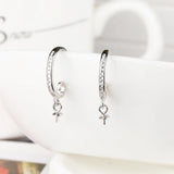 925 Silver Crystal Hook Earrings 5-10mm Round Bead Pearl Semi Mount