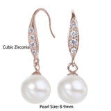 925 Silver Hook Earrings CZ Rose Plated Pearl Drop