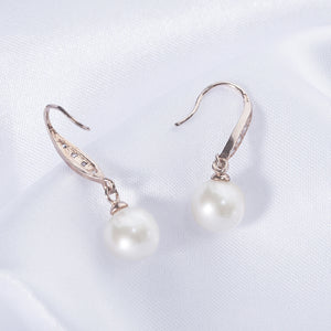 925 Silver Hook Earrings CZ Rose Plated Pearl Drop