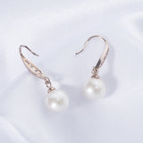 925 Silver Hook Earrings CZ Rose Plated Pearl Drop