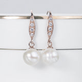 925 Silver Hook Earrings CZ Rose Plated Pearl Drop
