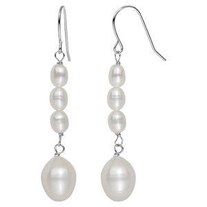 925 Silver Hook Earrings Freshwater Pearl Drop Women Jewelry