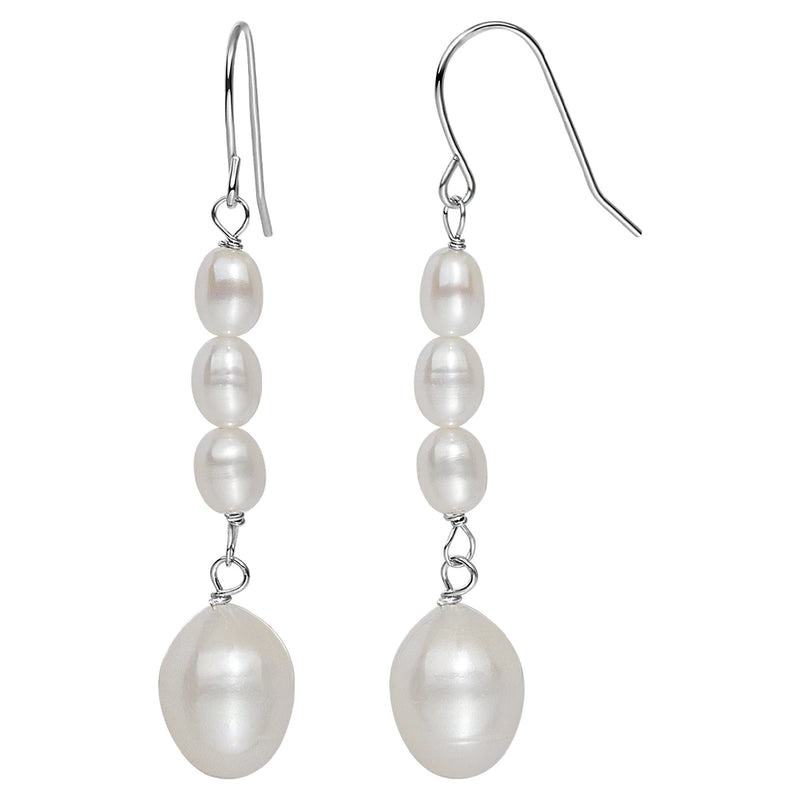 925 Silver Hook Earrings Freshwater Pearl Drop Women Jewelry