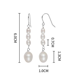 925 Silver Hook Earrings Freshwater Pearl Drop Women Jewelry