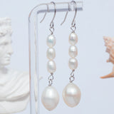 925 Silver Hook Earrings Freshwater Pearl Drop Women Jewelry