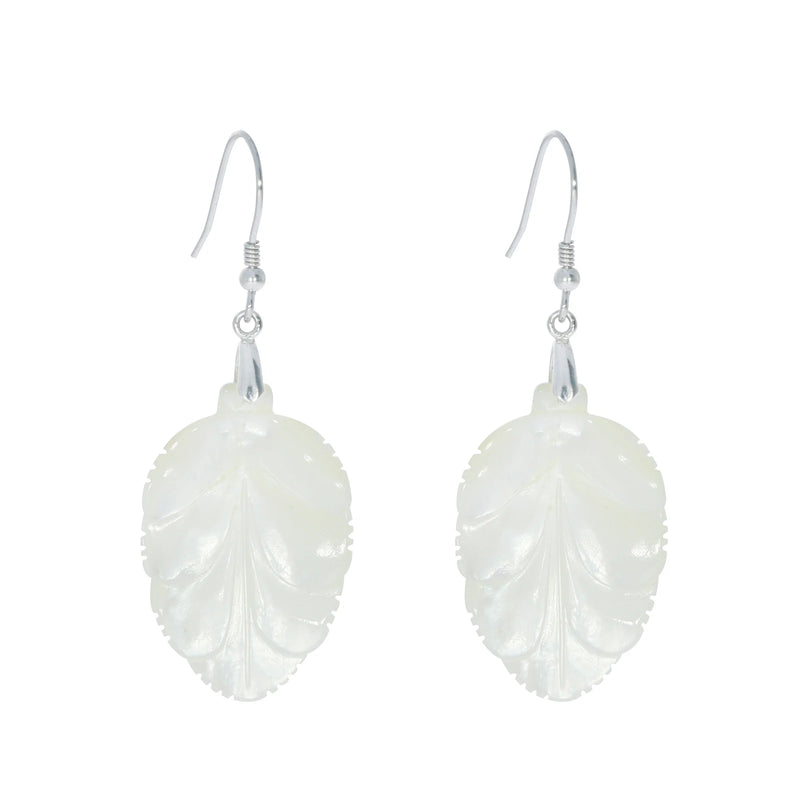 925 Silver Hook Mother Of Pearl Leaf Drop Earrings Women Jewelry