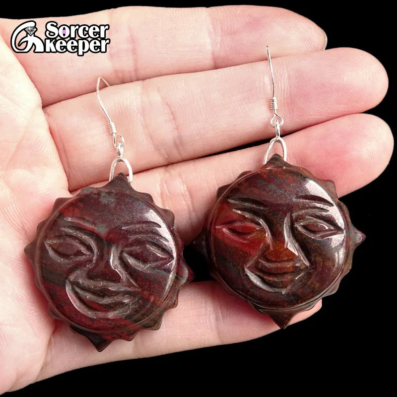 925 Silver Hooks Iron Tiger Eye Gemstone Vintage Dangle Earrings