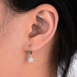 925 Silver Hoop Earring Star Pendant Zircon Ear Jewelry for Women