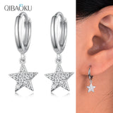 925 Silver Hoop Earring Star Pendant Zircon Ear Jewelry for Women