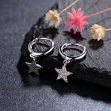 925 Silver Hoop Earring Star Pendant Zircon Ear Jewelry for Women