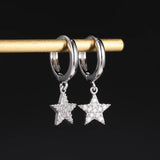 925 Silver Hoop Earring Star Pendant Zircon Ear Jewelry for Women