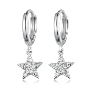 925 Sterling Silver Hoop Earrings Circle Star Shape Ear Fine Jewelry