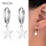 925 Sterling Silver Hoop Earrings Circle Star Shape Ear Fine Jewelry