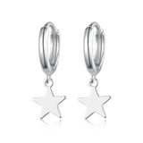 925 Sterling Silver Hoop Earrings Circle Star Shape Ear Fine Jewelry