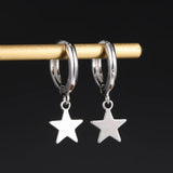 925 Sterling Silver Hoop Earrings Circle Star Shape Ear Fine Jewelry