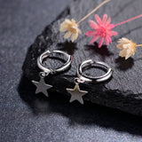 925 Sterling Silver Hoop Earrings Circle Star Shape Ear Fine Jewelry