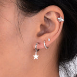 925 Sterling Silver Hoop Earrings Circle Star Shape Ear Fine Jewelry