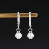 925 Silver Hoop Earring Zircon Pearl Jewelry for Women