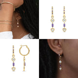 925 Silver Hoop Earring Purple Zircon Pendant Jewelry