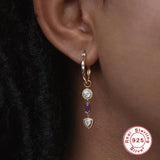 925 Silver Hoop Earring Purple Zircon Pendant Jewelry