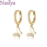 925 Silver Butterfly Zircon Hoop Earrings Women's Minimalist Jewelry