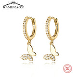925 Sterling Silver Butterfly Zircon Hoop Earrings Women Minimalist Jewelry