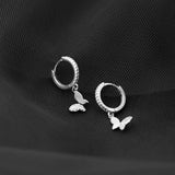 925 Sterling Silver Butterfly Zircon Hoop Earrings Women Minimalist Jewelry