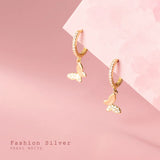 925 Silver Butterfly Zircon Hoop Earrings Women's Minimalist Jewelry