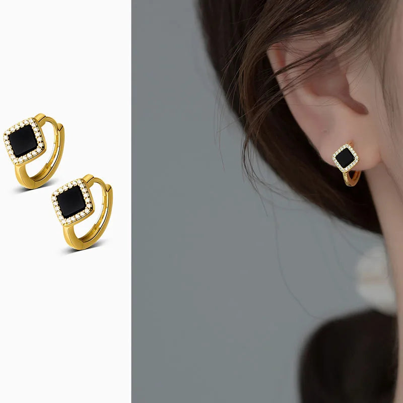 925 Sterling Silver Hoop Earrings Enamel Square Earrings For Women Party Jewelry