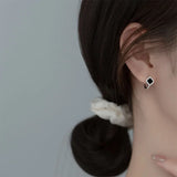 925 Sterling Silver Hoop Earrings Enamel Square Earrings For Women Party Jewelry