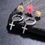 925 Silver Hoop Earrings Cross Moon Zircon Fine Ear Jewelry